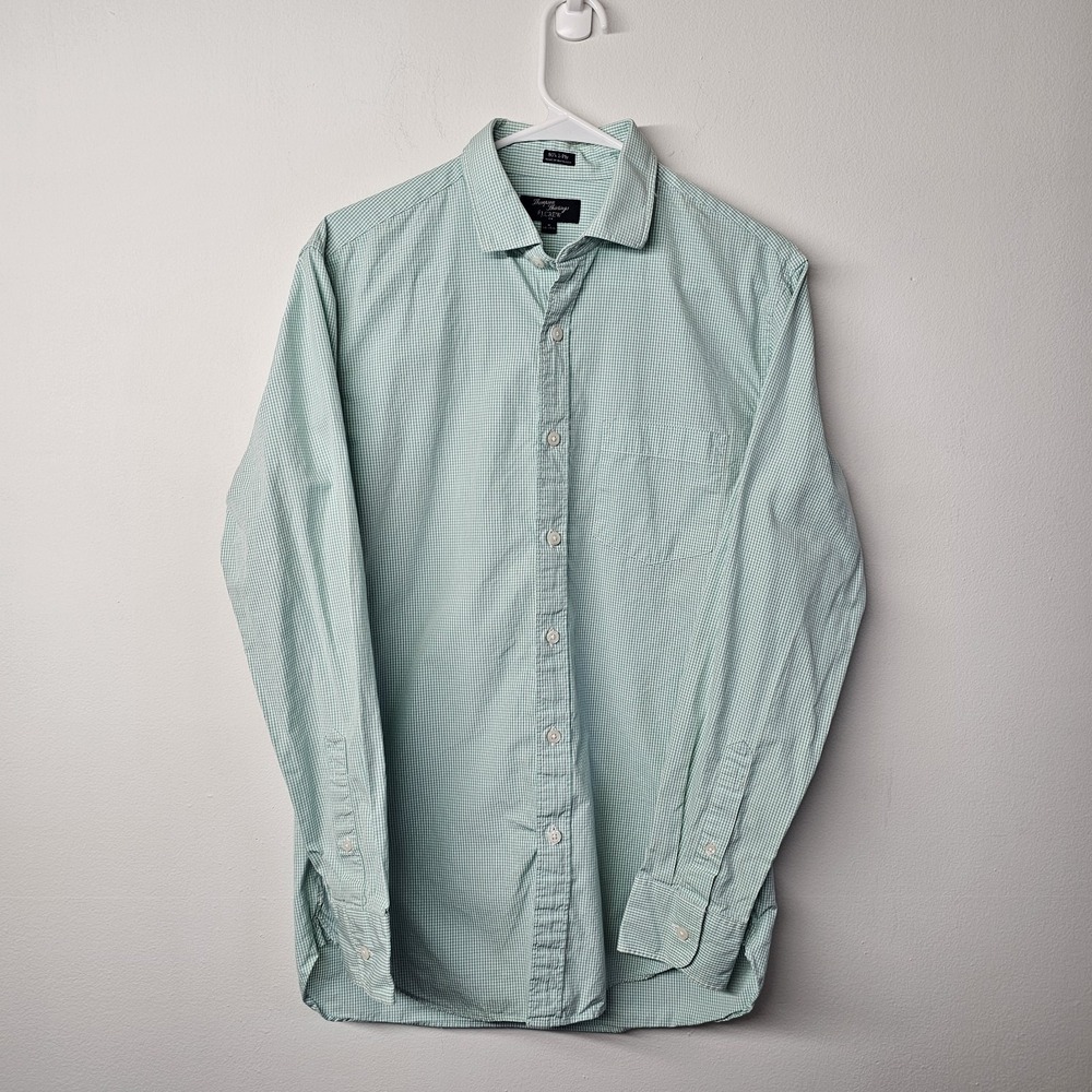 J. Crew Mens Med 15-15 1/2 Dress Shirt Gingham Cotton Button Long Sleeve